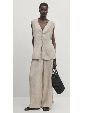 Massimo Dutti Linen 2pc flowy Set in Natural